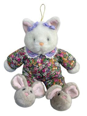 Vintage 90s Plush Creations Cat Mouse Slippers Plush Stuffed Animal Pair